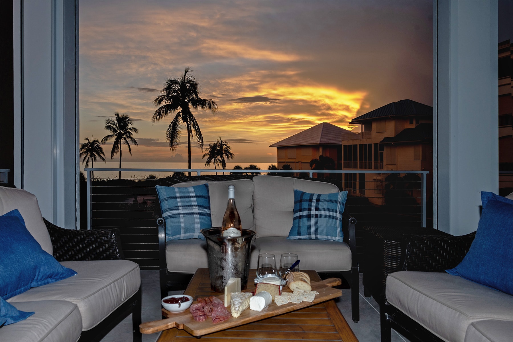 beach home porch during sunset